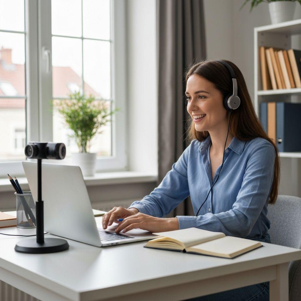 Oktató online órát tart headsettel